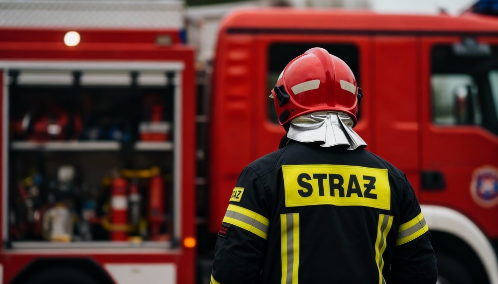 Gary, pies ratowniczy, pomagał w ewakuacji w Kętach podczas próbnej akcji pożarowej